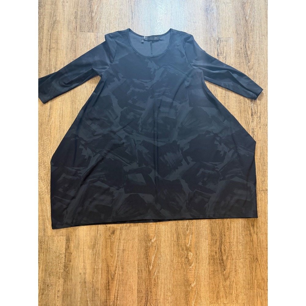 Porto San Francisco Black Abstract Print Tunic Dress Size 2 Italian Fabric L/S